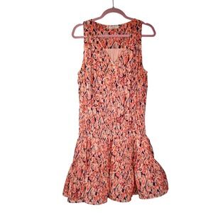 Ramy Brook Perry Mini Dress Abstract print Blouson Smocked Waist Dress Sz Large